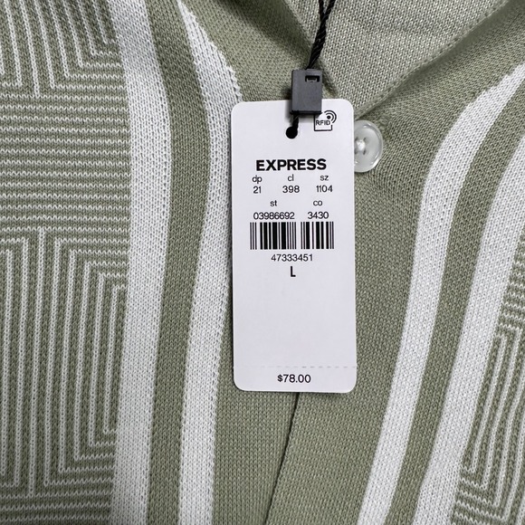 Express Mens Sage Green Geometric Knit Button Front Polo Shirt Large 03986692 - Picture 7 of 8